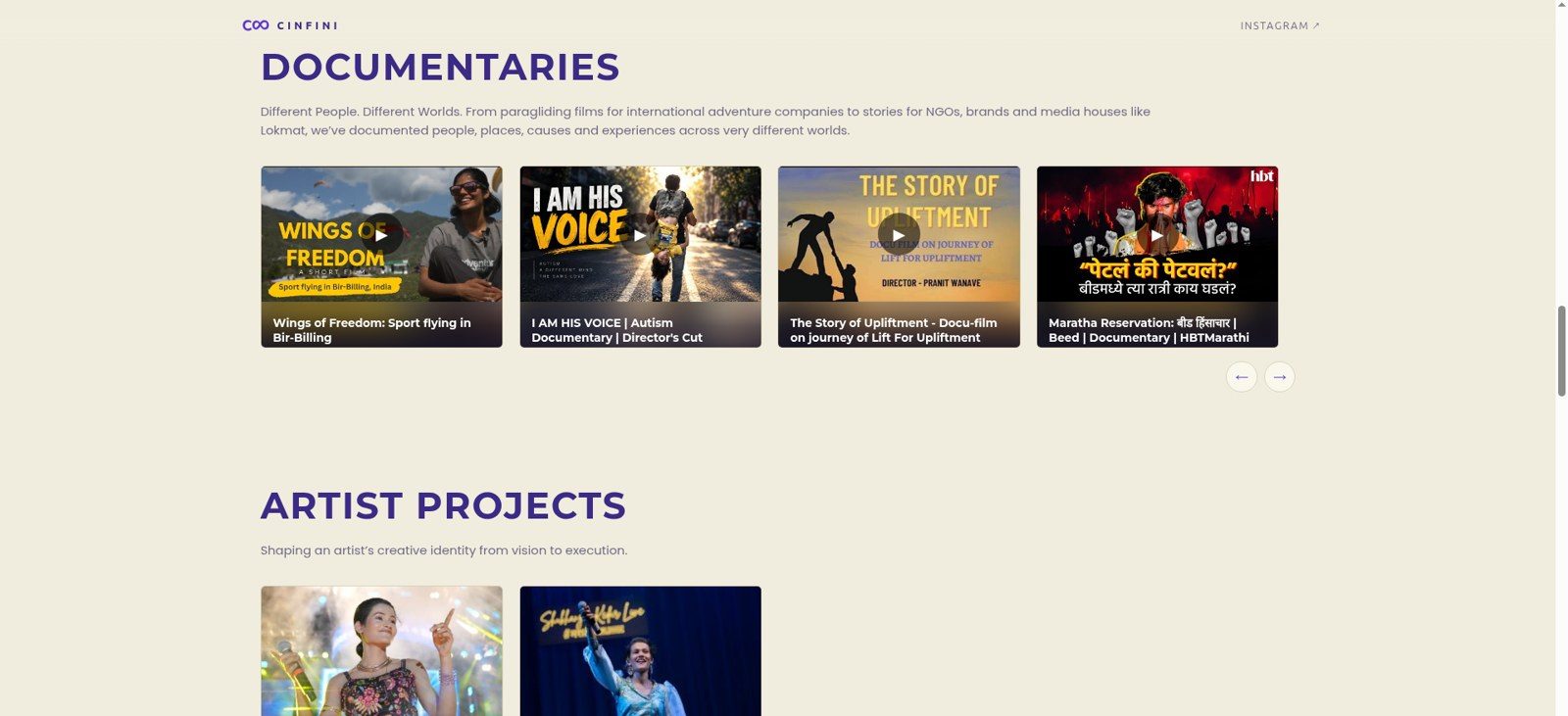 Cinfini Studio website